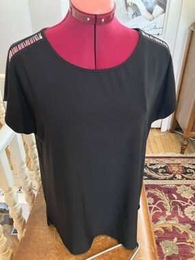 2/35$ Tribal Black Short-Sleeve Tee with embellished silver Shoulder Stripes